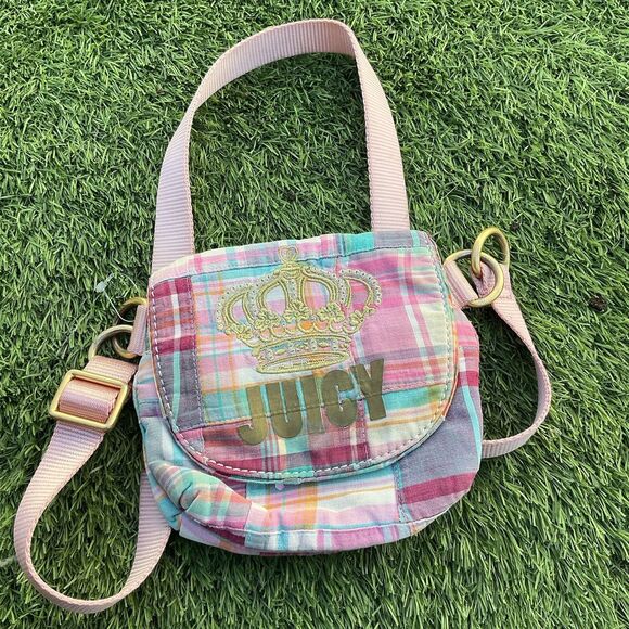 Juicy Couture Handbags - Juicy Couture Y2K Plaid Mini Crossbody Bag Pink Crown Patchwork Shoulder Purse